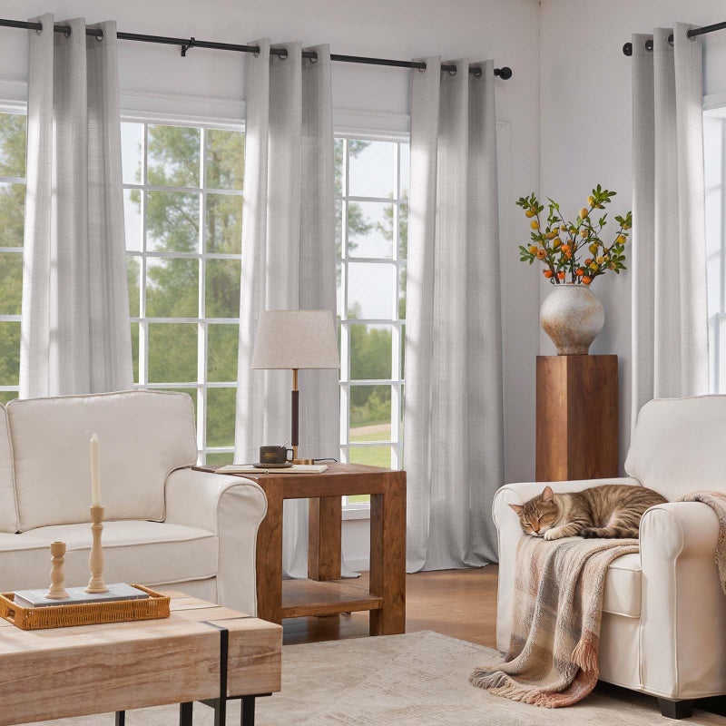 jinchan Grey Linen Textured Curtains 84 Inch Long 2 Panels for Living Room Grommet Top Light Filtering Window Drapes for Bedroom Heathered Gray - Image 3